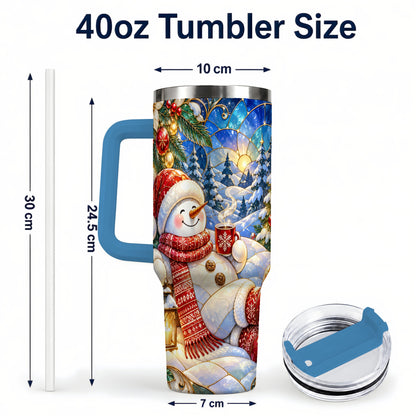 #pl[40oz|Blue] Cozy Snowman 40oz Tumbler with Handle, Christmas Stainless Steel Cup