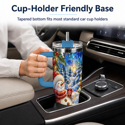 #pl[40oz|Blue] Cozy Snowman 40oz Tumbler with Handle, Christmas Stainless Steel Cup