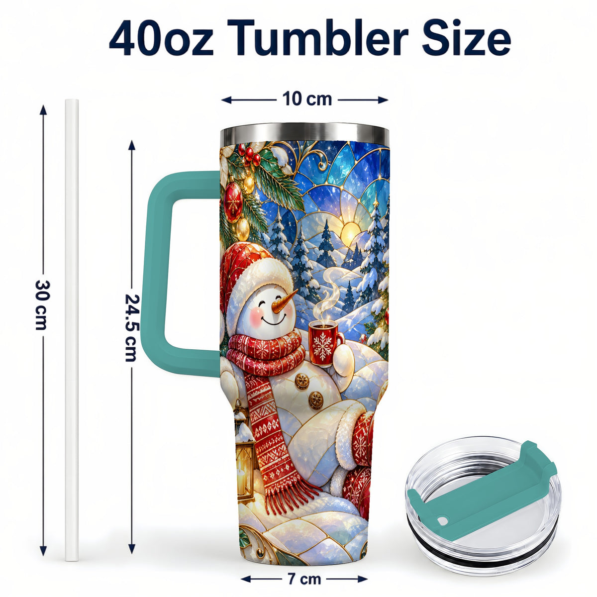 #pl[40oz|Green] Cozy Snowman 40oz Tumbler with Handle, Christmas Stainless Steel Cup