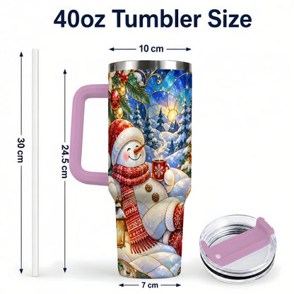 #pl[40oz|Pink] Cozy Snowman 40oz Tumbler with Handle, Christmas Stainless Steel Cup