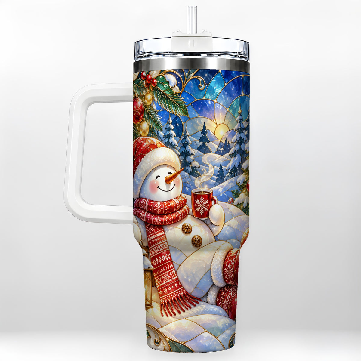 Cozy Snowman 40oz Tumbler with Handle, Christmas Stainless Steel Cup