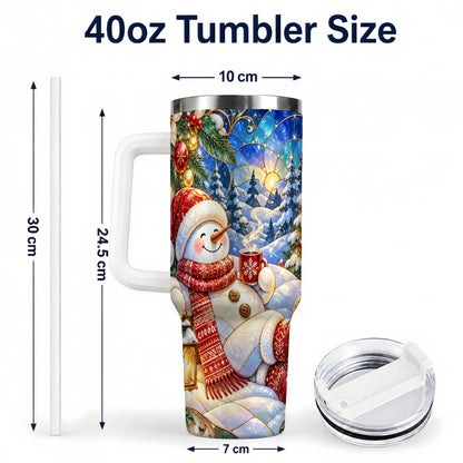 #pl[40oz|White] Cozy Snowman 40oz Tumbler with Handle, Christmas Stainless Steel Cup