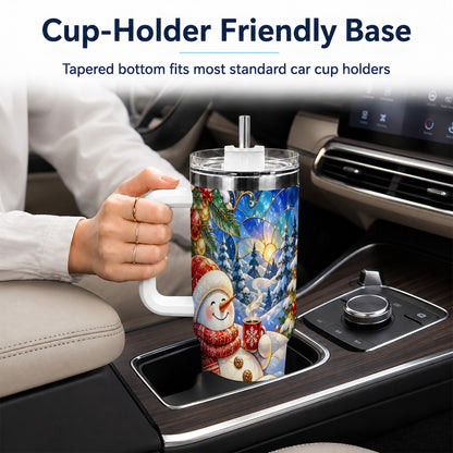 #pl[40oz|White] Cozy Snowman 40oz Tumbler with Handle, Christmas Stainless Steel Cup