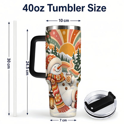 #pl[40oz|Black] Groovy Snowman 40oz Tumbler with Handle, Retro Christmas Travel Cup
