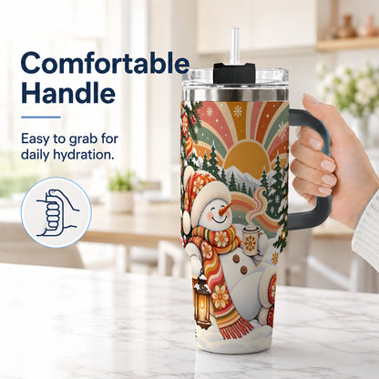 #pl[40oz|Black] Groovy Snowman 40oz Tumbler with Handle, Retro Christmas Travel Cup