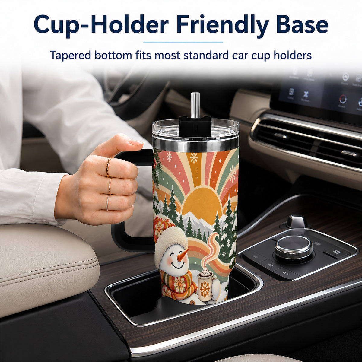#pl[40oz|Black] Groovy Snowman 40oz Tumbler with Handle, Retro Christmas Travel Cup