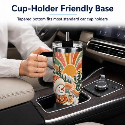 #pl[40oz|Black] Groovy Snowman 40oz Tumbler with Handle, Retro Christmas Travel Cup