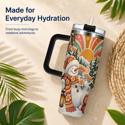 #pl[40oz|Black] Groovy Snowman 40oz Tumbler with Handle, Retro Christmas Travel Cup