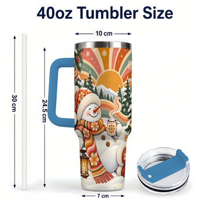 #pl[40oz|Blue] Groovy Snowman 40oz Tumbler with Handle, Retro Christmas Travel Cup