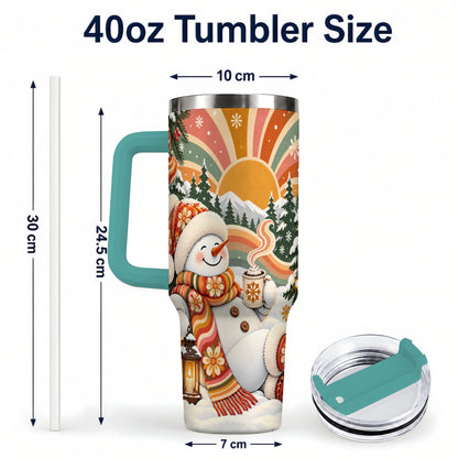 #pl[40oz|Green] Groovy Snowman 40oz Tumbler with Handle, Retro Christmas Travel Cup