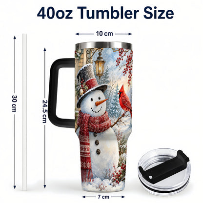 #pl[40oz|Black] Snowman Cardinal 40oz Tumbler with Handle, Winter Bird Travel Cup