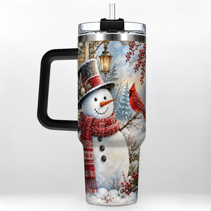 #pl[40oz|Black] Snowman Cardinal 40oz Tumbler with Handle, Winter Bird Travel Cup