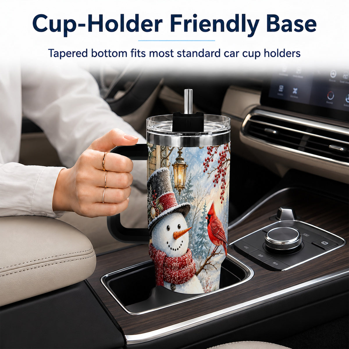 #pl[40oz|Black] Snowman Cardinal 40oz Tumbler with Handle, Winter Bird Travel Cup