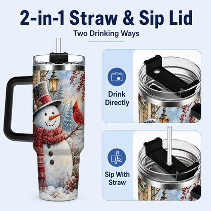 #pl[40oz|Black] Snowman Cardinal 40oz Tumbler with Handle, Winter Bird Travel Cup