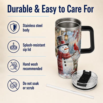 #pl[40oz|Black] Snowman Cardinal 40oz Tumbler with Handle, Winter Bird Travel Cup