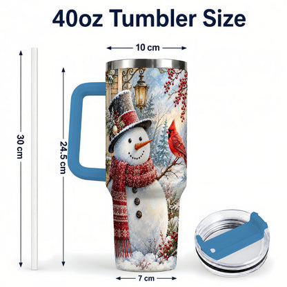 #pl[40oz|Blue] Snowman Cardinal 40oz Tumbler with Handle, Winter Bird Travel Cup