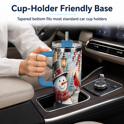 #pl[40oz|Blue] Snowman Cardinal 40oz Tumbler with Handle, Winter Bird Travel Cup