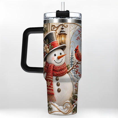 #pl[40oz|Black] Elegant Snowman 40oz Tumbler with Handle, Cardinal Winter Travel Cup