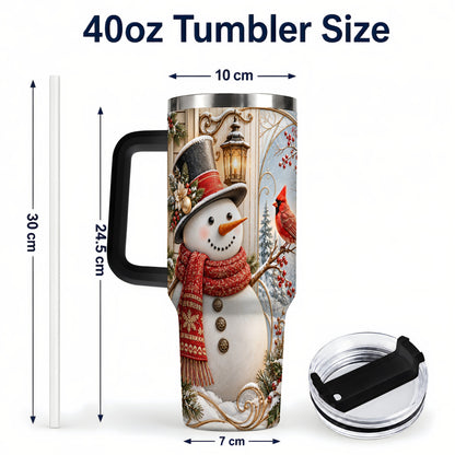 #pl[40oz|Black] Elegant Snowman 40oz Tumbler with Handle, Cardinal Winter Travel Cup