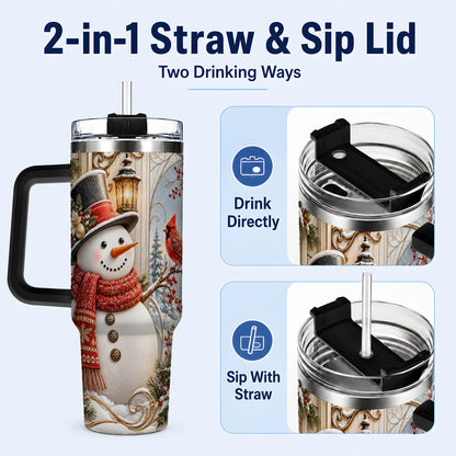 #pl[40oz|Black] Elegant Snowman 40oz Tumbler with Handle, Cardinal Winter Travel Cup