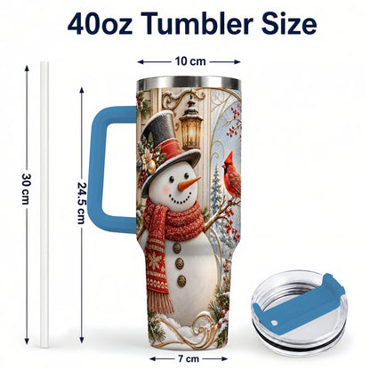 #pl[40oz|Blue] Elegant Snowman 40oz Tumbler with Handle, Cardinal Winter Travel Cup