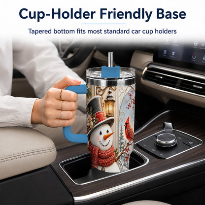 #pl[40oz|Blue] Elegant Snowman 40oz Tumbler with Handle, Cardinal Winter Travel Cup