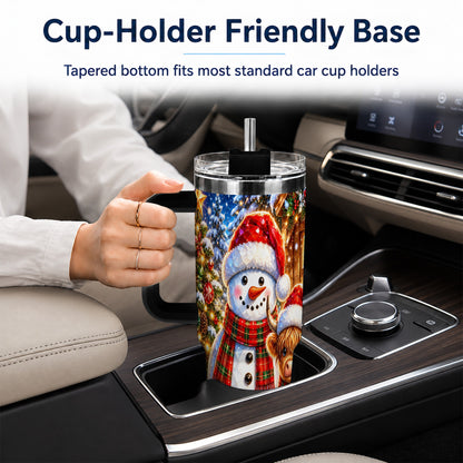 #pl[40oz|Black] Highland Cow Snowman 40oz Tumbler with Handle, Christmas Travel Cup