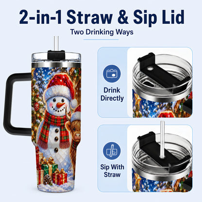 #pl[40oz|Black] Highland Cow Snowman 40oz Tumbler with Handle, Christmas Travel Cup