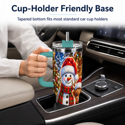 #pl[40oz|Green] Highland Cow Snowman 40oz Tumbler with Handle, Christmas Travel Cup