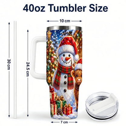 #pl[40oz|White] Highland Cow Snowman 40oz Tumbler with Handle, Christmas Travel Cup