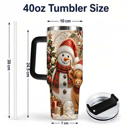 #pl[40oz|Black] Highland Cow Snowman 40oz Tumbler with Handle, Farm Animal Travel Cup