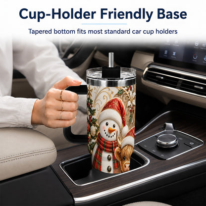 #pl[40oz|Black] Highland Cow Snowman 40oz Tumbler with Handle, Farm Animal Travel Cup