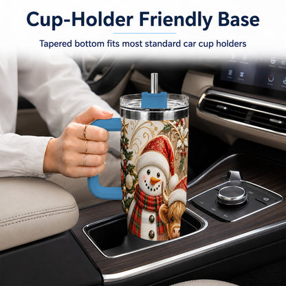#pl[40oz|Blue] Highland Cow Snowman 40oz Tumbler with Handle, Farm Animal Travel Cup