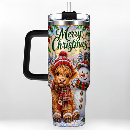 #pl[40oz|Black] Christmas Cow 40oz Tumbler with Handle, Snowman Stainless Steel Travel Cup
