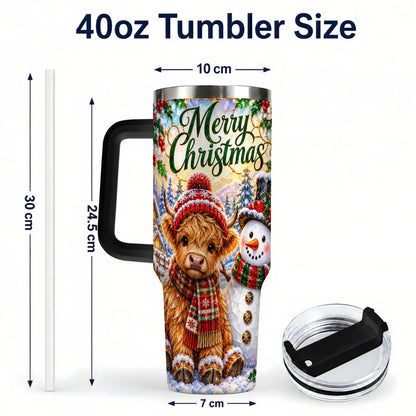 #pl[40oz|Black] Christmas Cow 40oz Tumbler with Handle, Snowman Stainless Steel Travel Cup