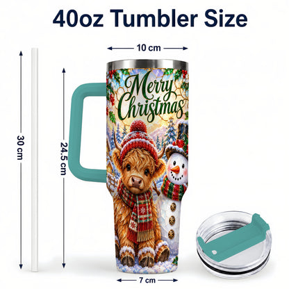 #pl[40oz|Green] Christmas Cow 40oz Tumbler with Handle, Snowman Stainless Steel Travel Cup