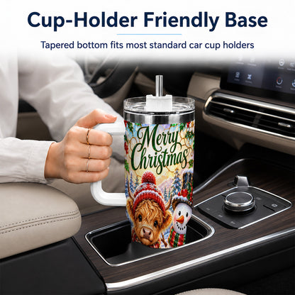 #pl[40oz|White] Christmas Cow 40oz Tumbler with Handle, Snowman Stainless Steel Travel Cup