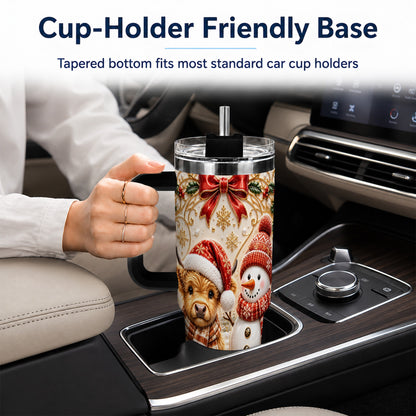 #pl[40oz|Black] Holiday Cow 40oz Tumbler with Handle, Snowman Stainless Steel Travel Cup
