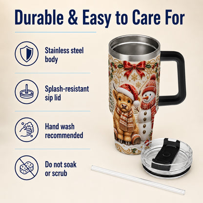 #pl[40oz|Black] Holiday Cow 40oz Tumbler with Handle, Snowman Stainless Steel Travel Cup