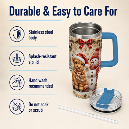 #pl[40oz|Blue] Holiday Cow 40oz Tumbler with Handle, Snowman Stainless Steel Travel Cup