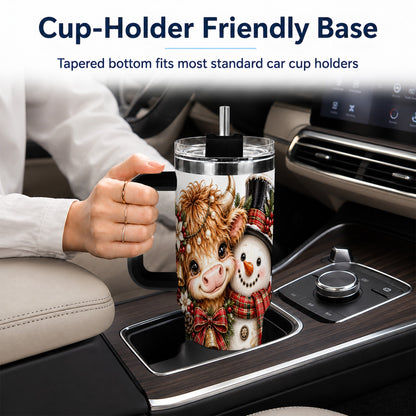 #pl[40oz|Black] Christmas Cow 40oz Tumbler with Handle, Bell Snowman Steel Travel Cup