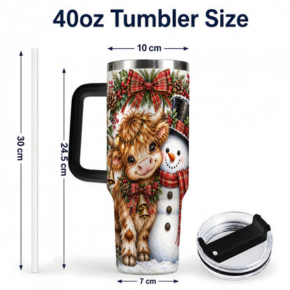 #pl[40oz|Black] Watercolor Cow 40oz Tumbler with Handle, Snowman Stainless Steel Travel Cup
