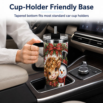 #pl[40oz|Black] Watercolor Cow 40oz Tumbler with Handle, Snowman Stainless Steel Travel Cup