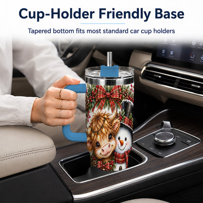 #pl[40oz|Blue] Watercolor Cow 40oz Tumbler with Handle, Snowman Stainless Steel Travel Cup