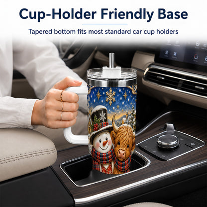 #pl[40oz|White] Cow Snowman 40oz Tumbler with Handle, Tartan Winter Stainless Steel Cup
