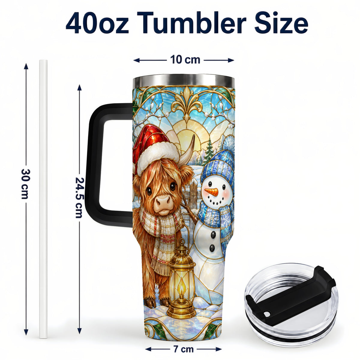 #pl[40oz|Black] Highland Cow 40oz Tumbler with Handle, Winter Stainless Steel Travel Cup