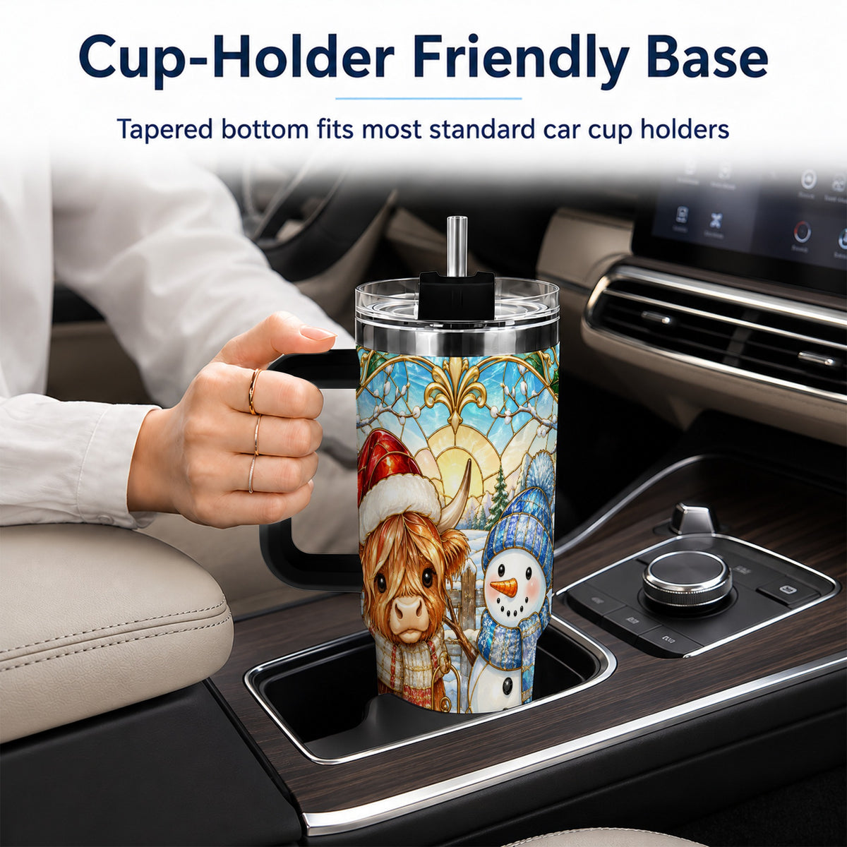 #pl[40oz|Black] Highland Cow 40oz Tumbler with Handle, Winter Stainless Steel Travel Cup