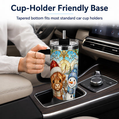 #pl[40oz|Black] Highland Cow 40oz Tumbler with Handle, Winter Stainless Steel Travel Cup