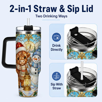 #pl[40oz|Black] Highland Cow 40oz Tumbler with Handle, Winter Stainless Steel Travel Cup