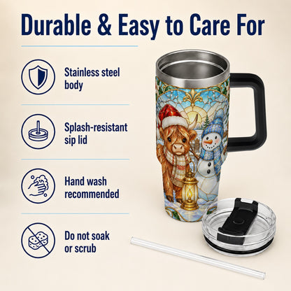 #pl[40oz|Black] Highland Cow 40oz Tumbler with Handle, Winter Stainless Steel Travel Cup